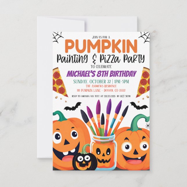 Convite do Festa de Pumpkin e Pizza do Halloween (Frente)