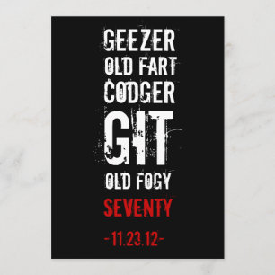 convite do Geezer da festa de aniversário do 70