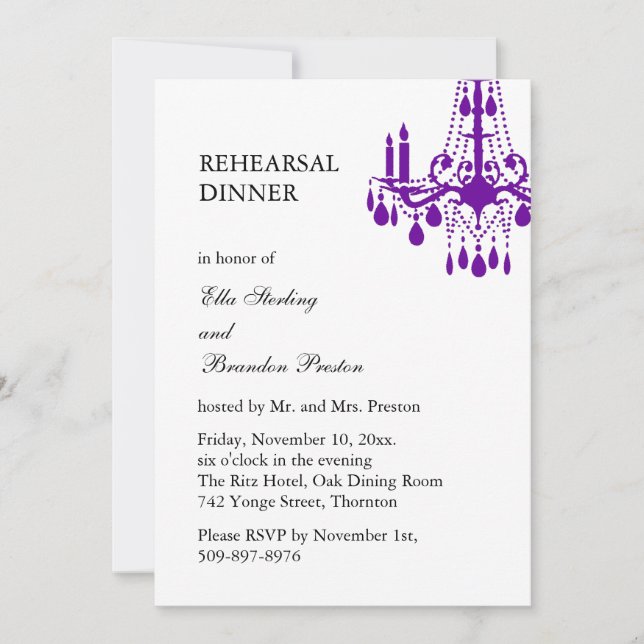 Convite do jantar de ensaio do Grand Ballroom roxo (Frente)