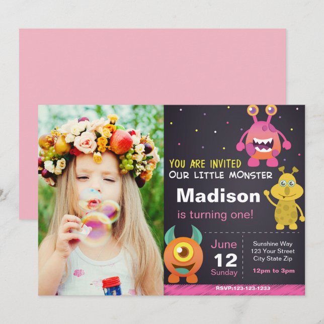 Convite do Monstro Rosa com foto (Frente/Verso)