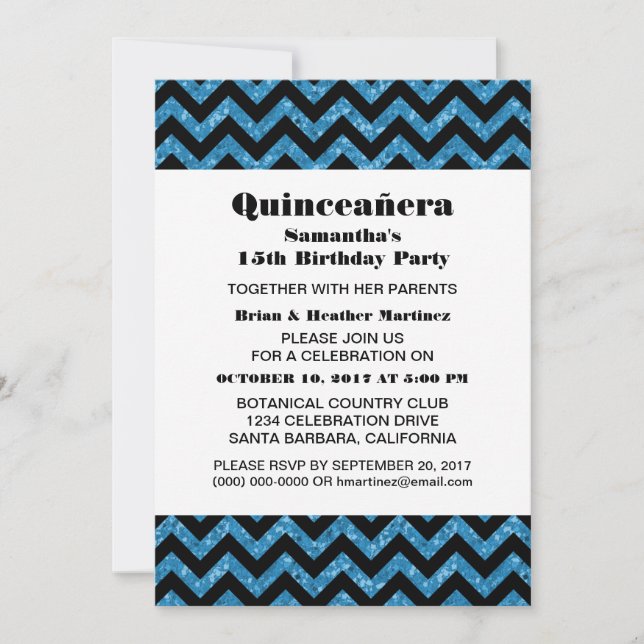 Convite do Partido Chevron Glitter Quinceañera (Frente)
