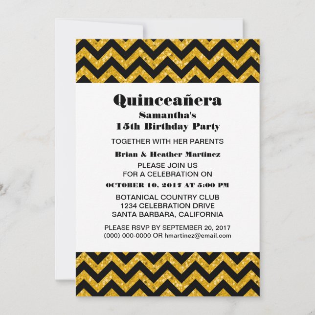 Convite do Partido Chevron Glitter Quinceañera Ama (Frente)