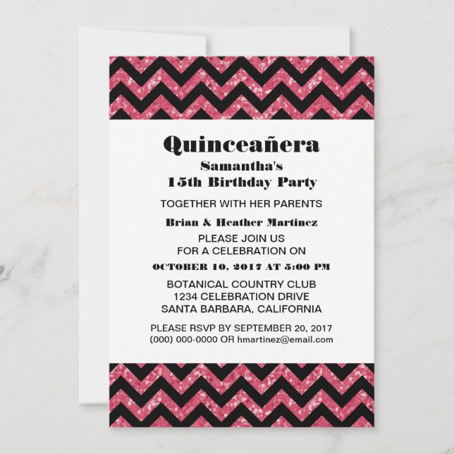 Convite do Partido Chevron Glitter Quinceañera, co (Frente)