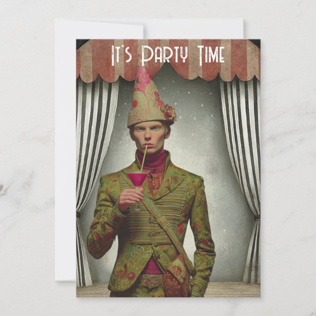 Convite do Partido da Cara Euro Retro Surreal (Frente)