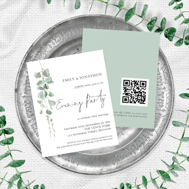 Convite do Partido de Casamento de Eucalyptus QR (Front and back view)