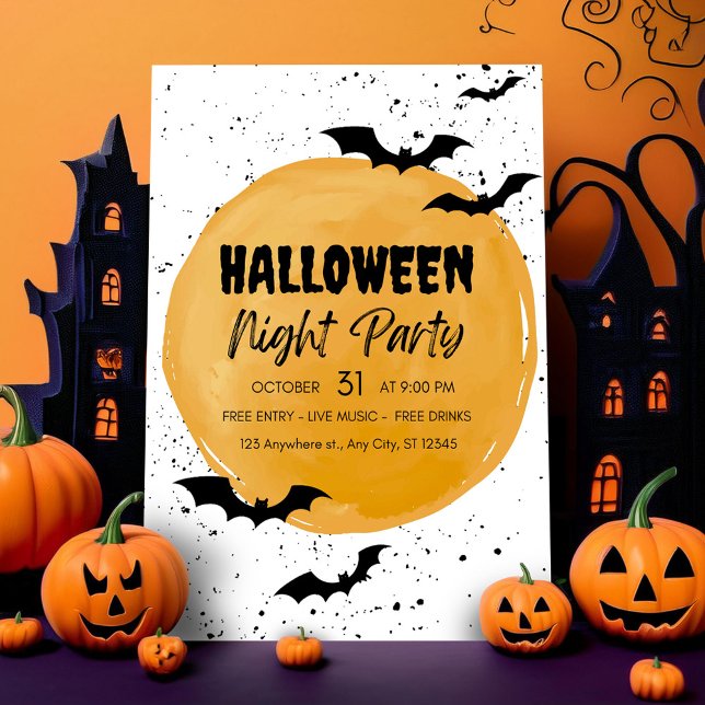 Convite do Partido do Halloween para Black Bats Ca (black halloween bats night party invate orange creepy scary pumpkins)
