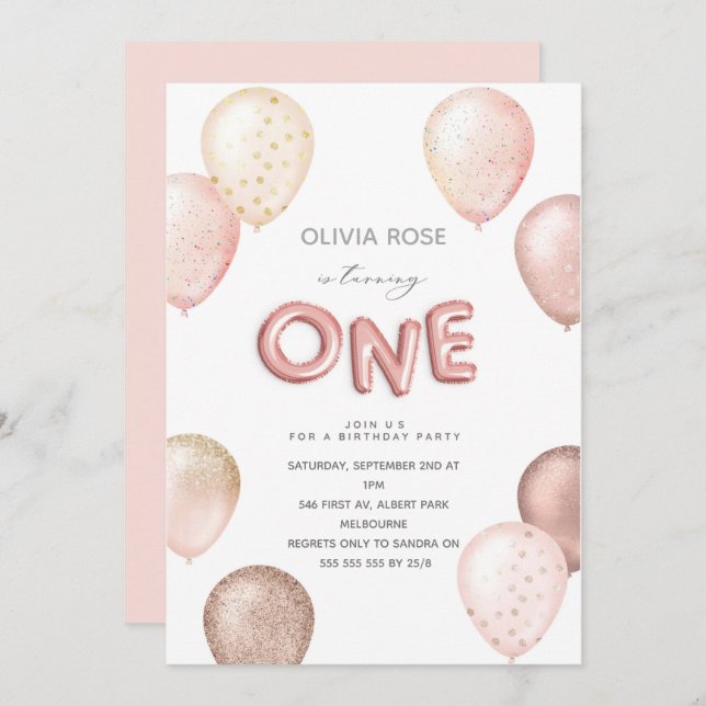 Convite Do Partido Do primeiro aniversario Dos Bal (Frente/Verso)