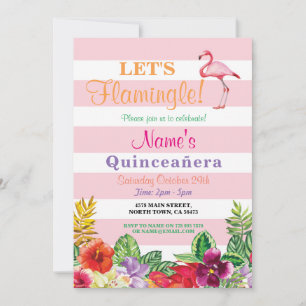 Convite do Partido Flamingle Flamingo Quinceanera,
