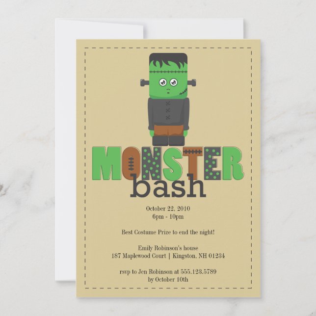 Convite do Partido Monster Bash Halloween (Frente)