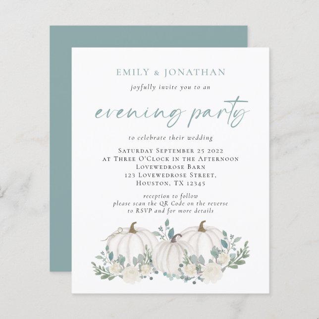 Convite do Partido QR Evening Teal Pumpkins do Orç (Frente/Verso)
