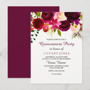 Convite do Partido Quinceanera da Flor Vermelha Bu