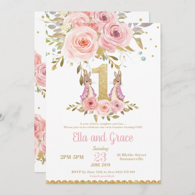 Convite do primeiro aniversario das meninas do (Frente/Verso)