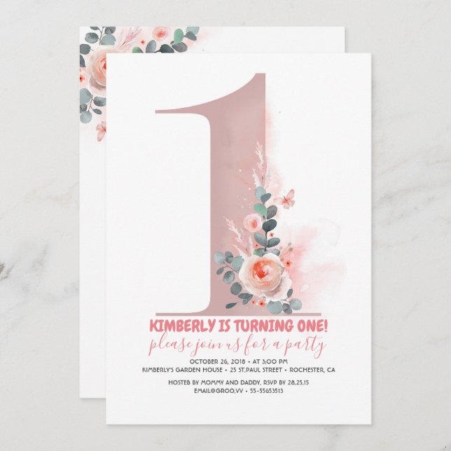 Convite do primeiro aniversario dos bebés (Frente/Verso)