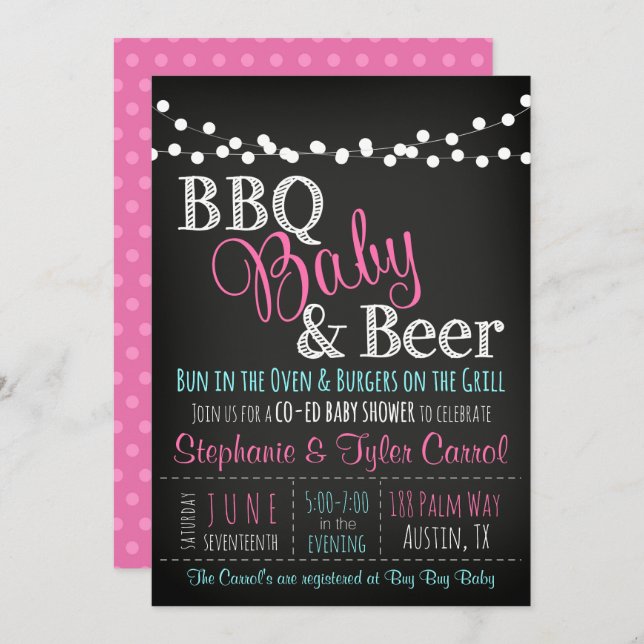 Convite do quadro do bebê do CHURRASCO do chá de (Frente/Verso)