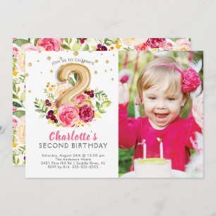 Convite do segundo aniversário da foto do balão da