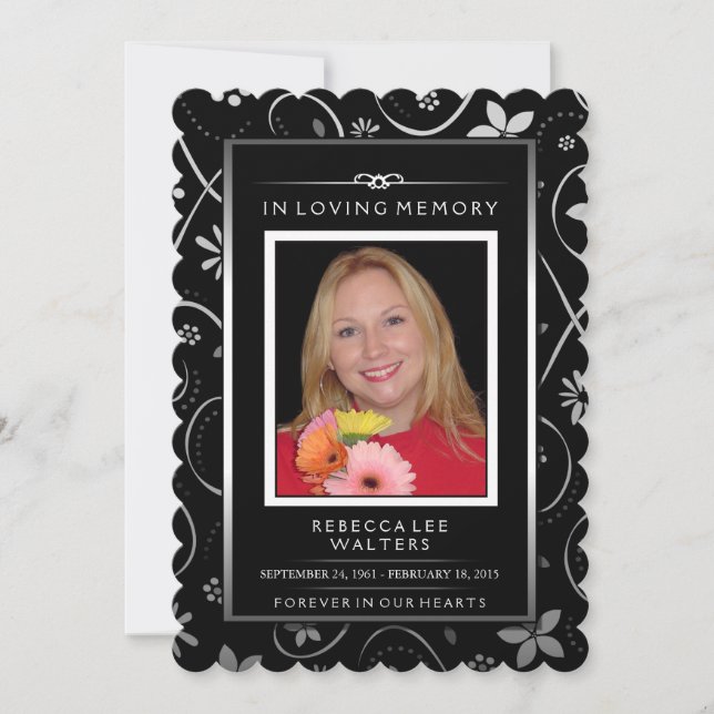 Convite do Serviço Memorial - Preto e Branco Flora (Frente)