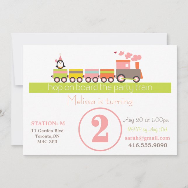 Convite do trem da menina do segundo aniversário (Frente)