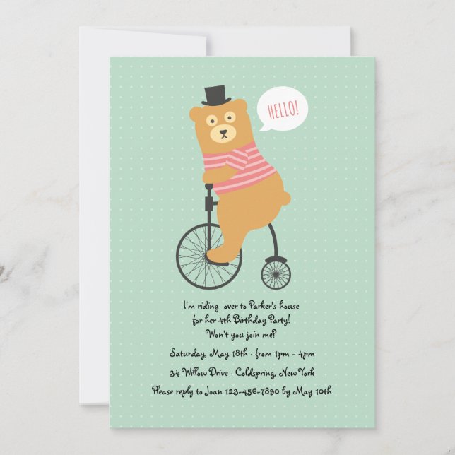 Convite do Urso Ciclista (Frente)