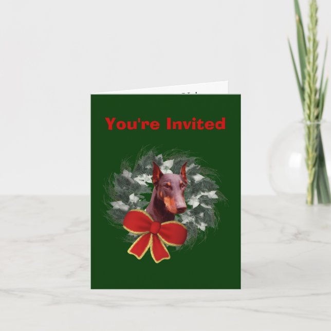 Convite Doberman Christmas Holiday Party Invitation (Frente)