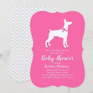 Convite Doberman Pinscher Chá de fraldas Cachorro Rosa
