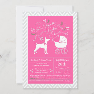 Convite Doberman Pinscher Dog Chá de fraldas Rosa Girl Dob