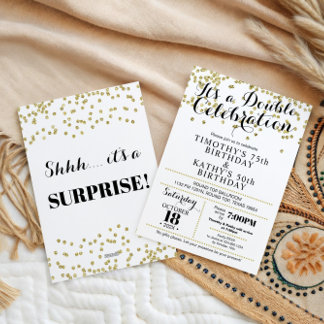 Convite Doble Celebration Confetti Faux Gold Invitation