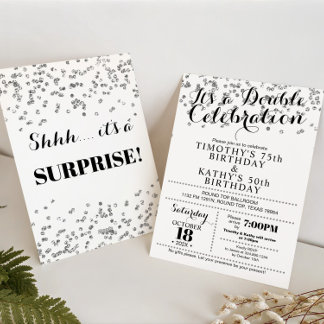Convite Doble Celebration Confetti Faux Silver Invitation