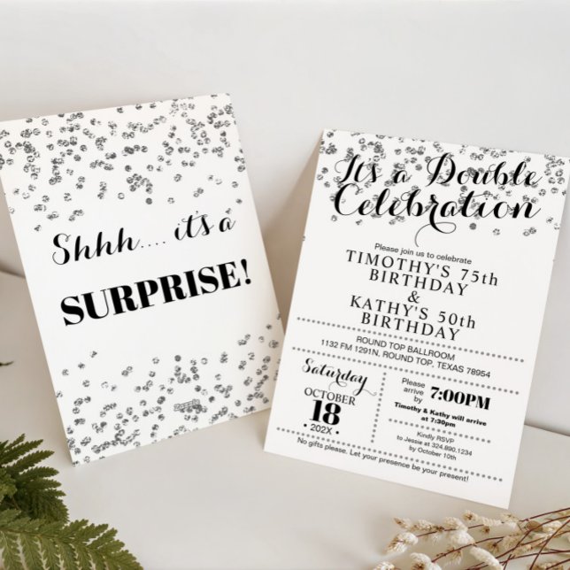 Convite Doble Celebration Confetti Faux Silver Invitation (Criador carregado)