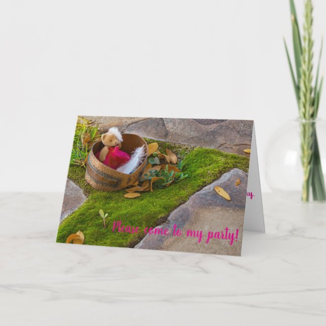 Convite Dobra aniversário de criança ursinho de pe (Frente)