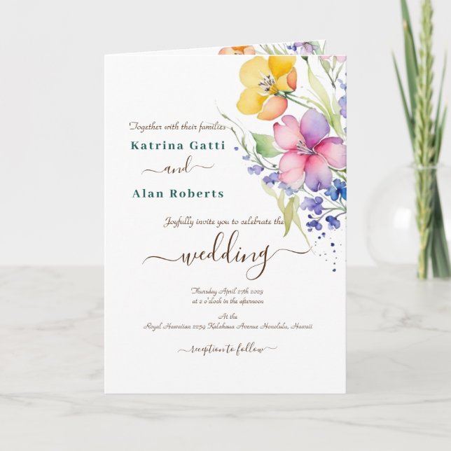 Convite Dobrado Amarelo de Florescor-de-rosa Pêsse (Frente)