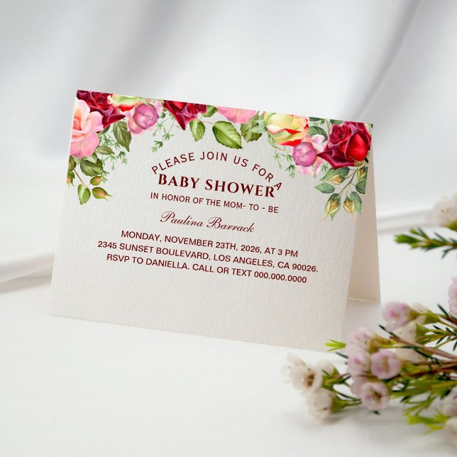 Convite Dobrado ao Chá de fraldas Floral Elegante (Criador carregado)