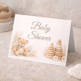Convite Dobrado para Chás de Bebê Teddy Neutro