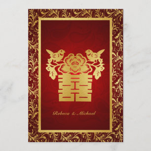 Convite dobro chinês do casamento da felicidade