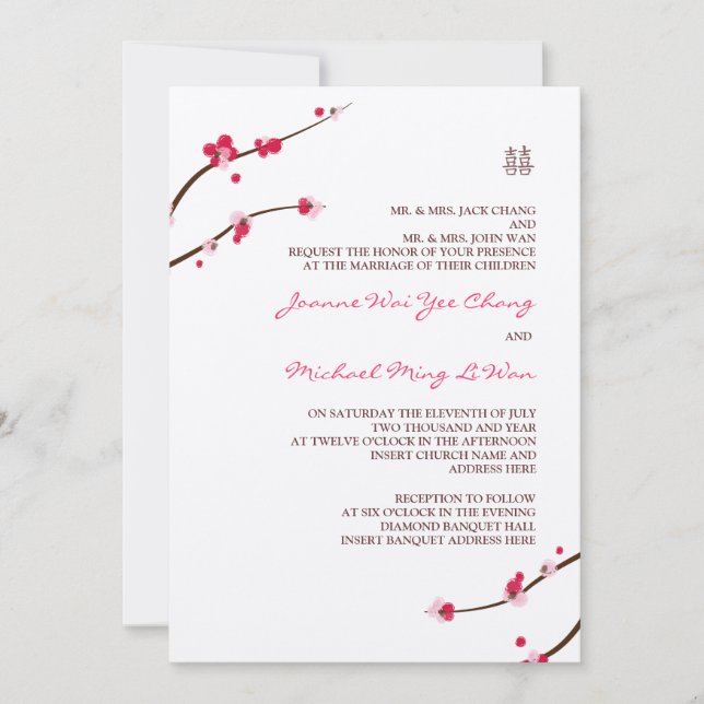 Convite dobro da felicidade da flor de cerejeira (Frente)