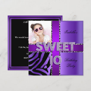 Convite Doce 10 10º Aniversário Zebra Vaca Roxo Preto