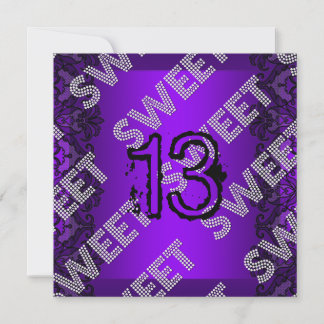 Convite Doce 13 13º aniversário Roxo Preto Renda Grunge