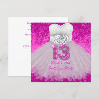 Convite Doce 13 Aniversário de 13 anos Meninas Rosa Quente