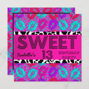 Convite Doce 13 Lábios de Aniversário do 13 Cow Purple Pin