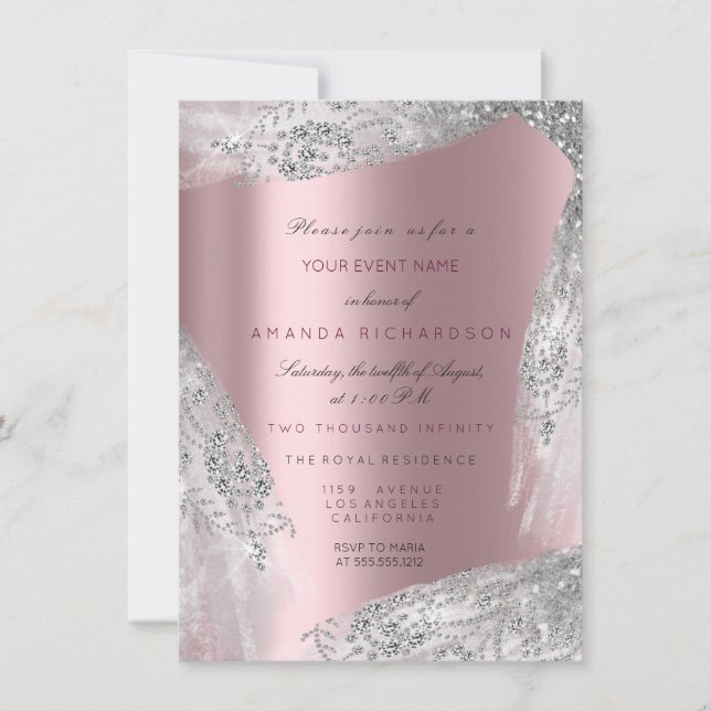 Convite Doce 16º Casamento Rosa Cinza Prata Rosa Velho (Frente)