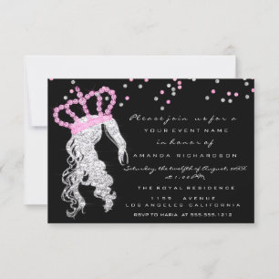Convite Doce 16.ª Cinza Negra Rosa Princesa Confetti