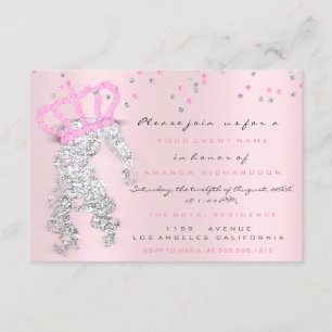 Convite Doce 16.ª Princesa Crown Confetti Miss Cinza Rosa