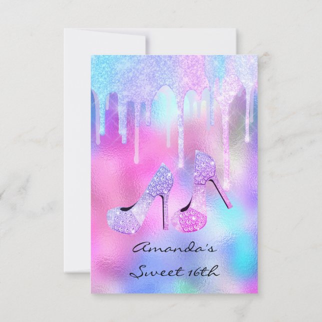 Convite Doce 16.º 15 pílulas holográficas rosa alto saltos (Verso)
