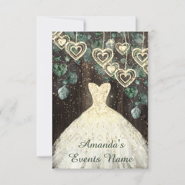 Convite Doce 16.º aniversário BRIDAL Rustic Dourado Confet (Verso)