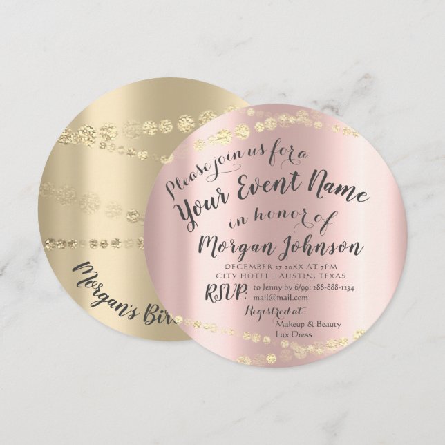 Convite Doce 16.º Aniversário Confetti Rosa 15 Bridal (Frente/Verso)