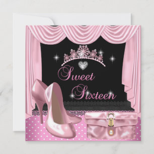 Convite Doce 16 16º Aniversário Rosa Preto Branco