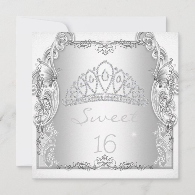 Convite Doce 16 16º DÉCIMO SEXTO ANIVERSÁRIO Tiara Branca  (Frente)
