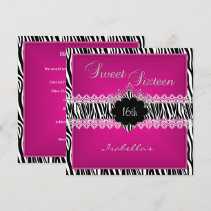 Convite Doce 16 16º Zebra Renda Doce Dezesseis Rosa