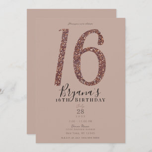 Convite Doce 16°, 16 fãs, cor-de-rosa, Rosa com brilho