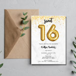 Convite Doce 16/16 Festa Balão de Aniversário<br><div class="desc">Adoráveis e doces 16 convites de aniversário em um design de balão preto e dourado 16 em papel mármore de cinza. Personalize com os detalhes da sua festa e envie um e-mail para a família e amigos convidando-os a comemorar seu 16° aniversário!</div>