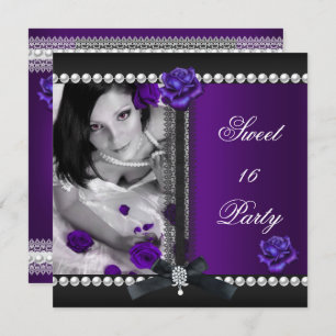 Convite Doce 16 16 Pérola Rosa Preta Roxa